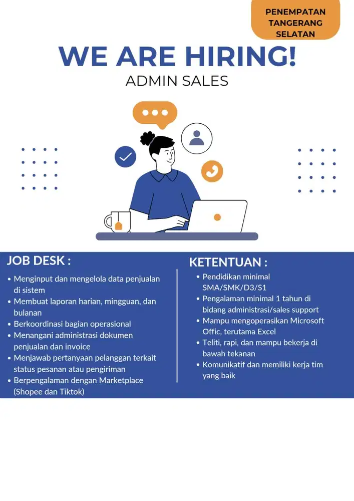 DIBUTUHKAN ADMIN SALES !!