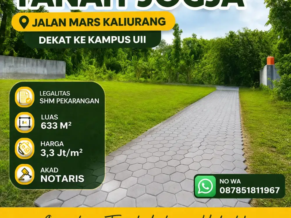 Tanah Jogja Kost Area Kampus UII Kaliurang SHM Pekarangan