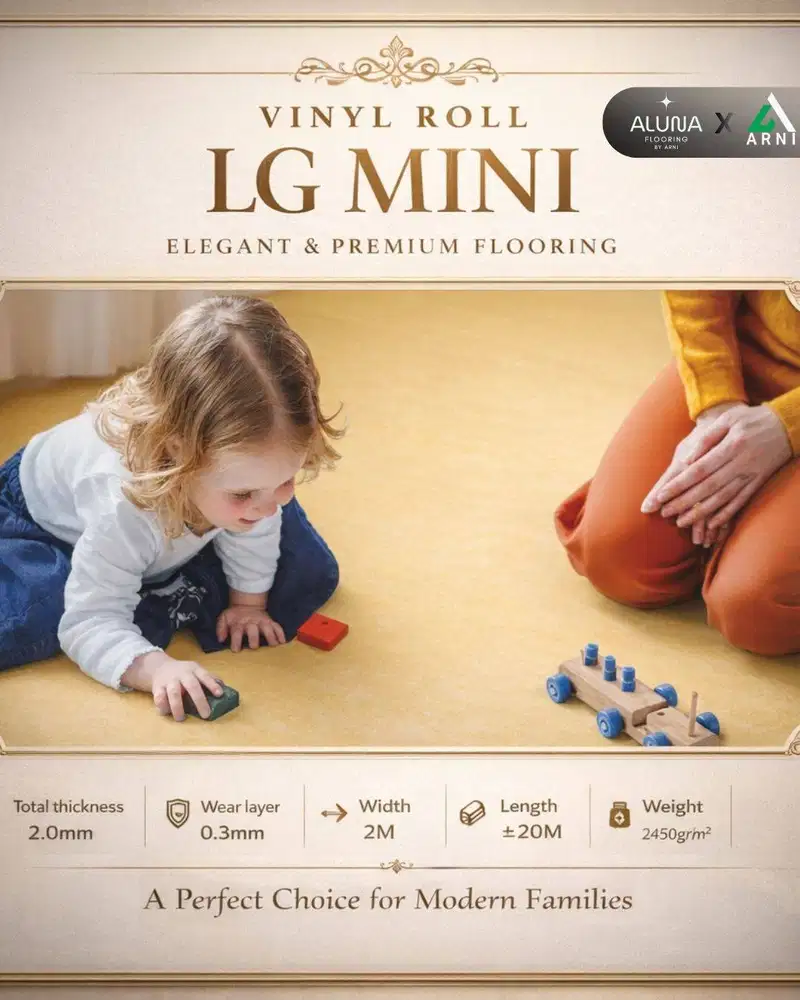 vinyl roll LG Mini series tebal 2mm, lapisan lantai tahan lama, vinyl