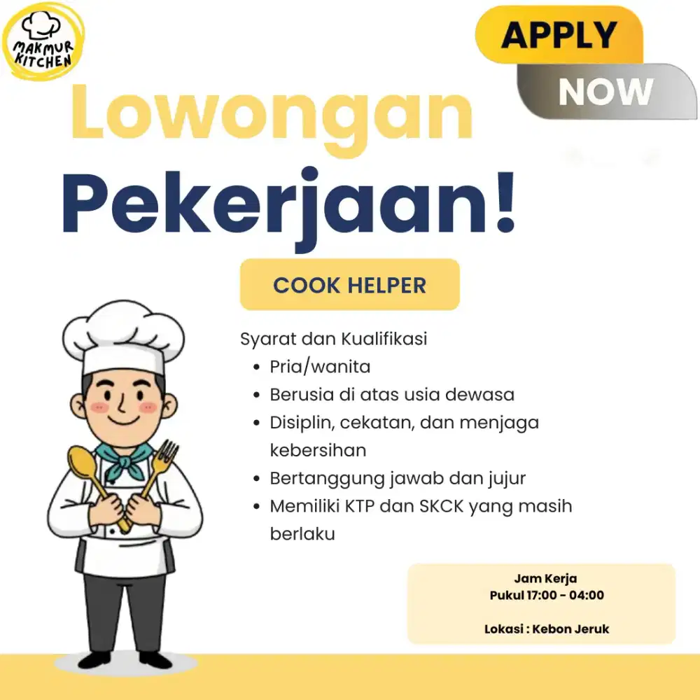 LOKER COOK HELPER TUKANG MASAK
