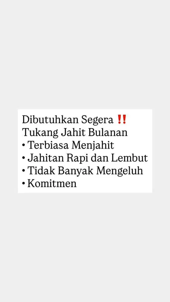 Dibutuhkan Tukang Jahit Bulanan