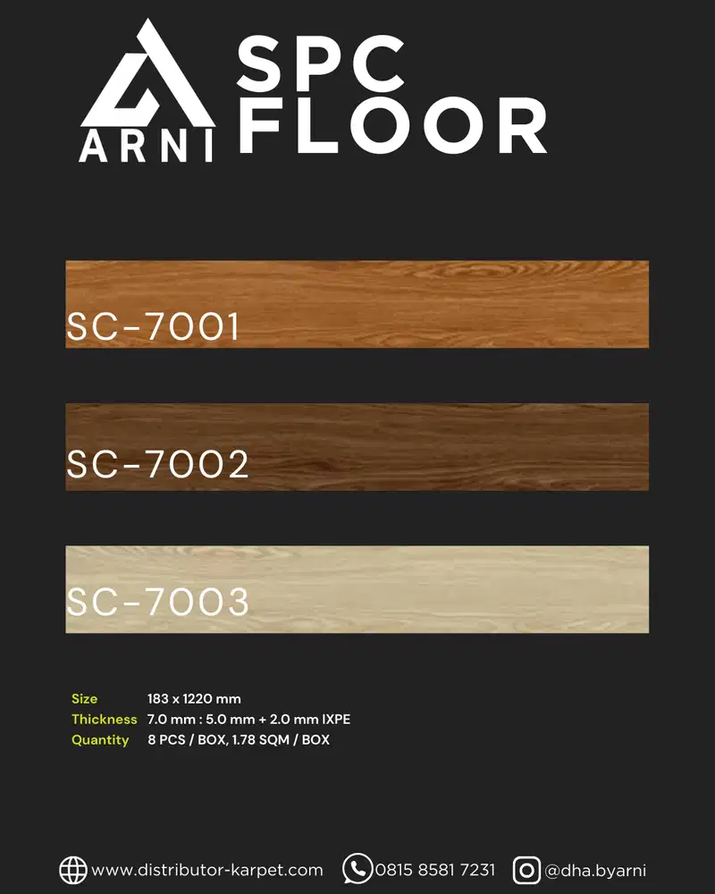 Lantai SPC 5mm by ARNI Model Klik Sistem motif kayu Harga Permeter
