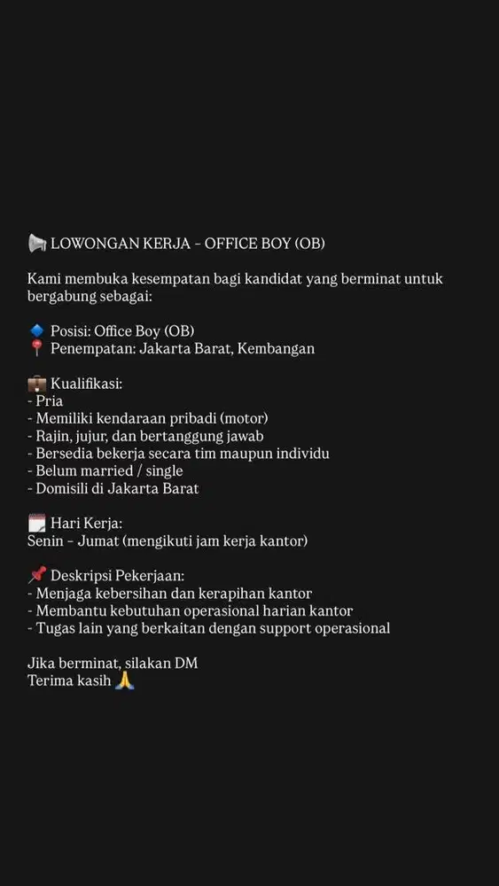 Lowongan OB Jakarta Barat