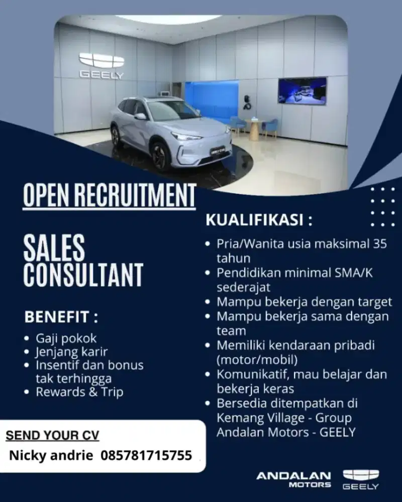 Di Cari Sales Executive pengalaman atau non pengalaman