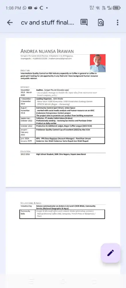 mencari pekerjaan Andrea Nuansa Irawan