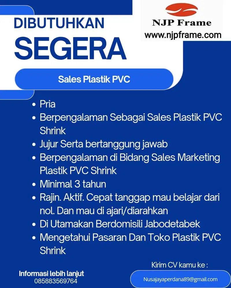 Lowongan kerja Sales Plastic PVC