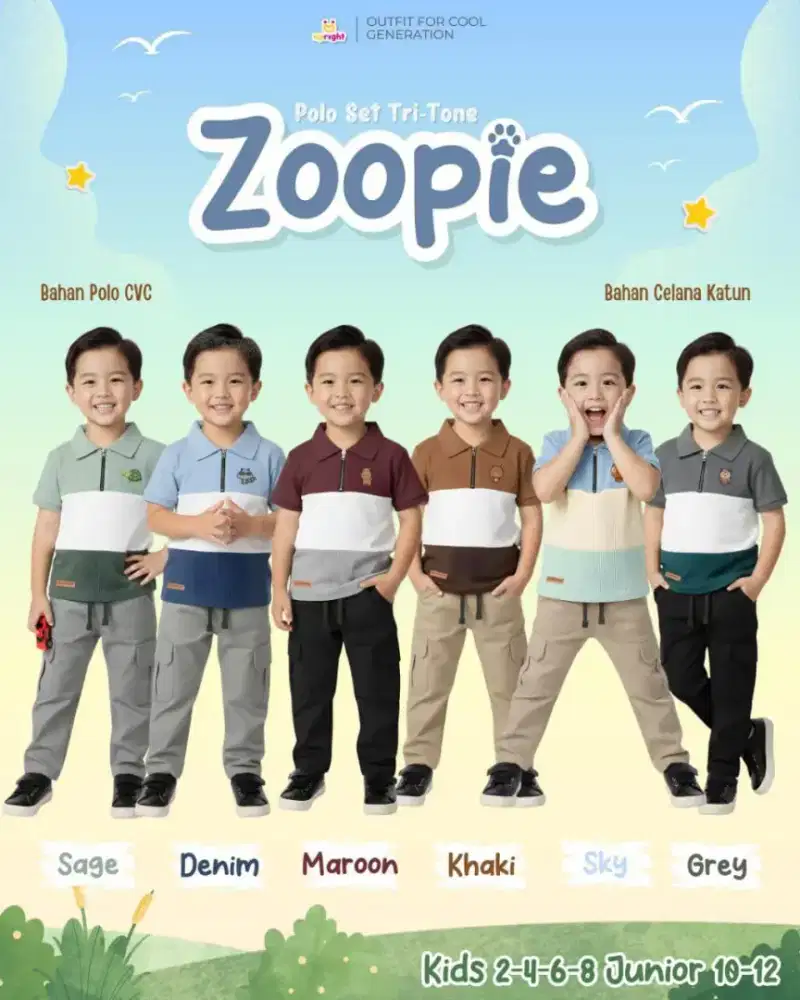Setelan Anak Polo Cowok keren zoopie ORI Upright