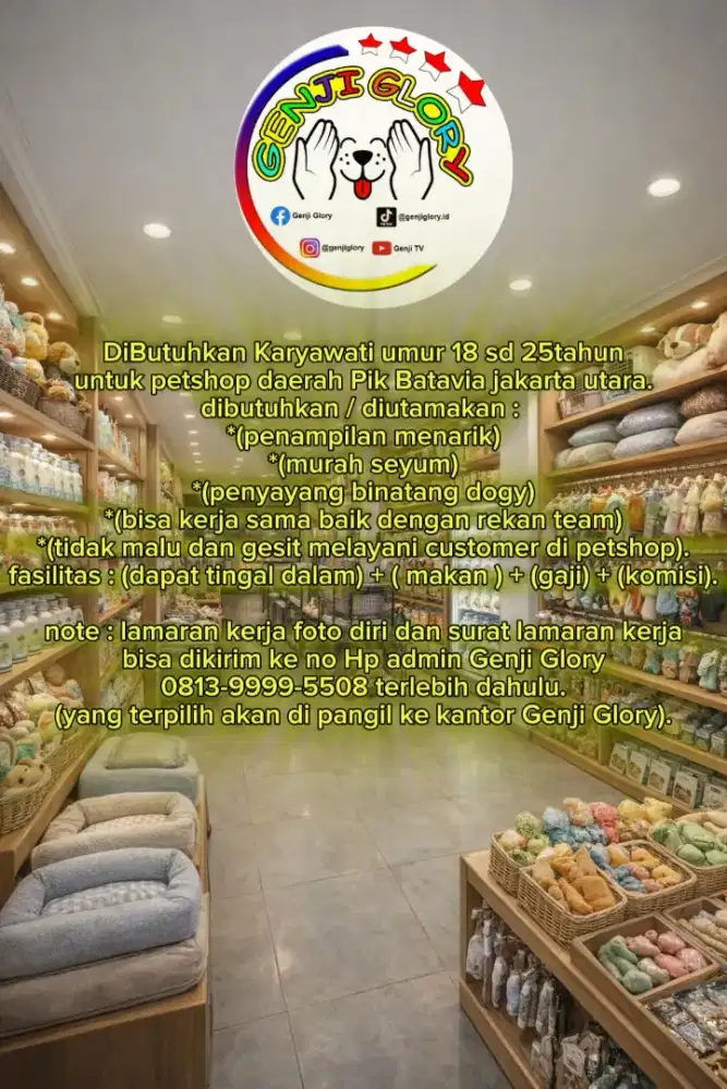 DICARI KARYAWATI DI PETSHOP RUKO PIK BATAVIA