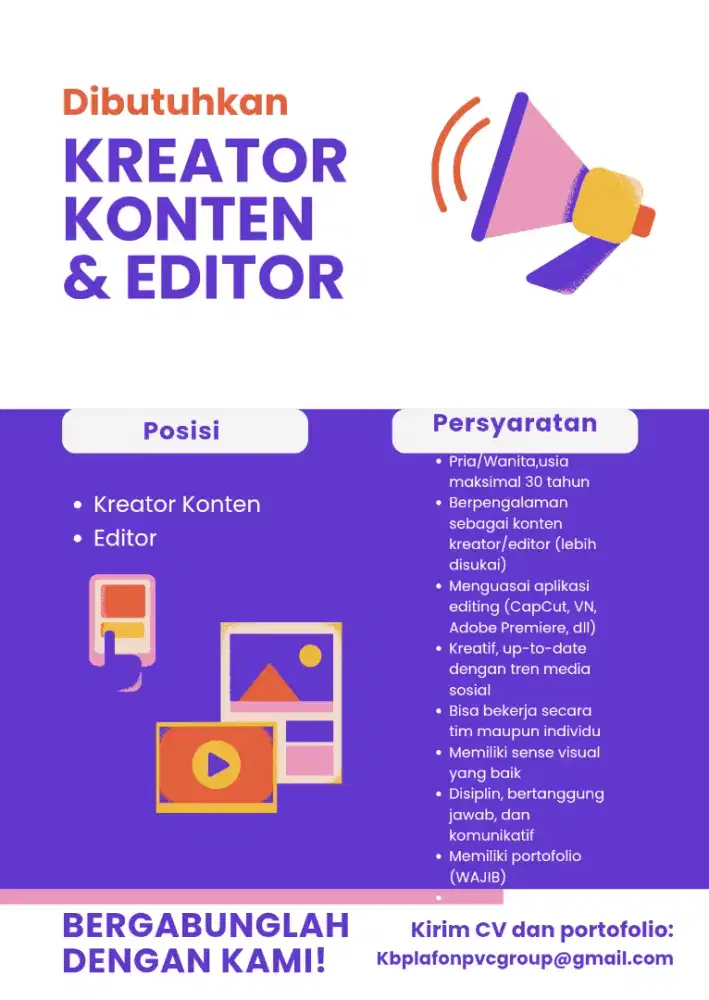 Dicari konten kreator +editor