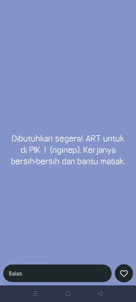 Dibutuhkan art (nginap) untuk didaerah pik1