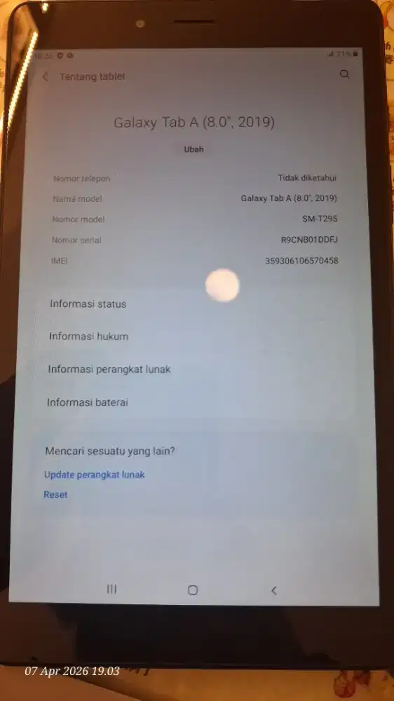 Samsung galaxy tab A 2019 bekas batangan