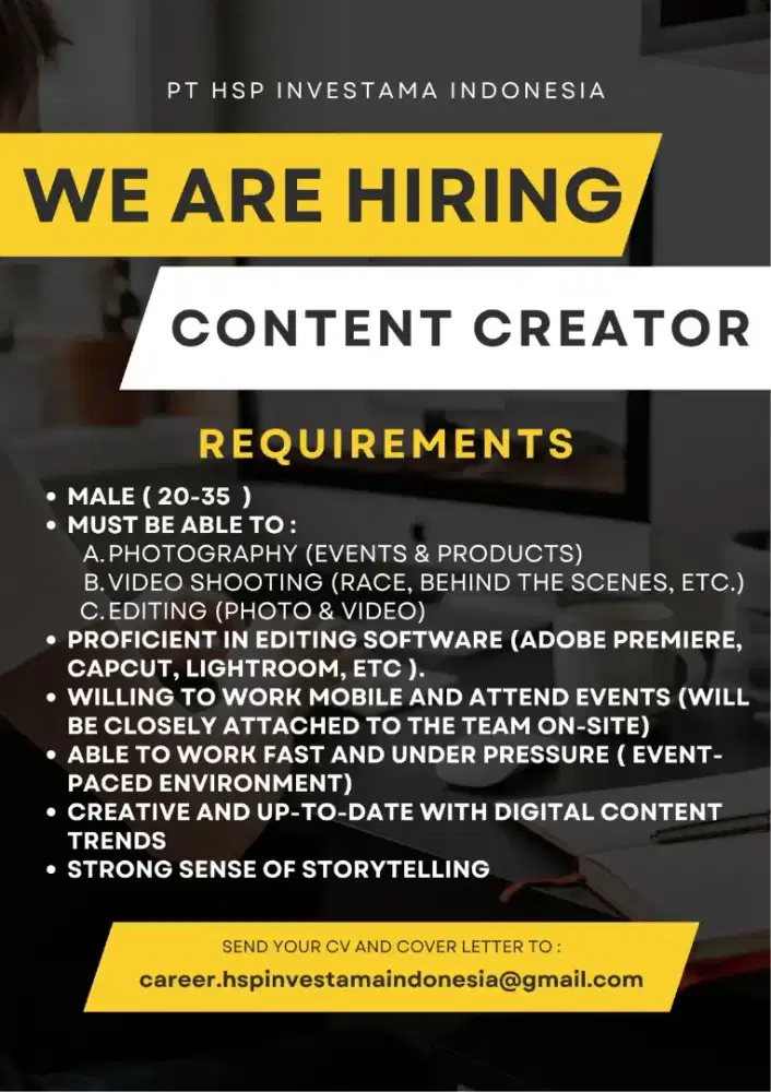 Job Vacany Content Creator - PT HSP Investama Indonesia