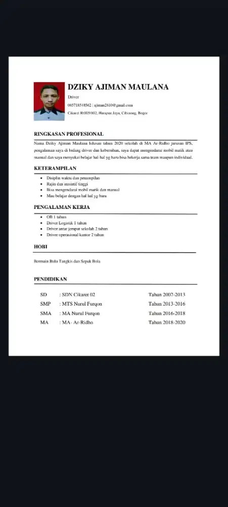 Mencari lowongan kerja driver dan lain-lain