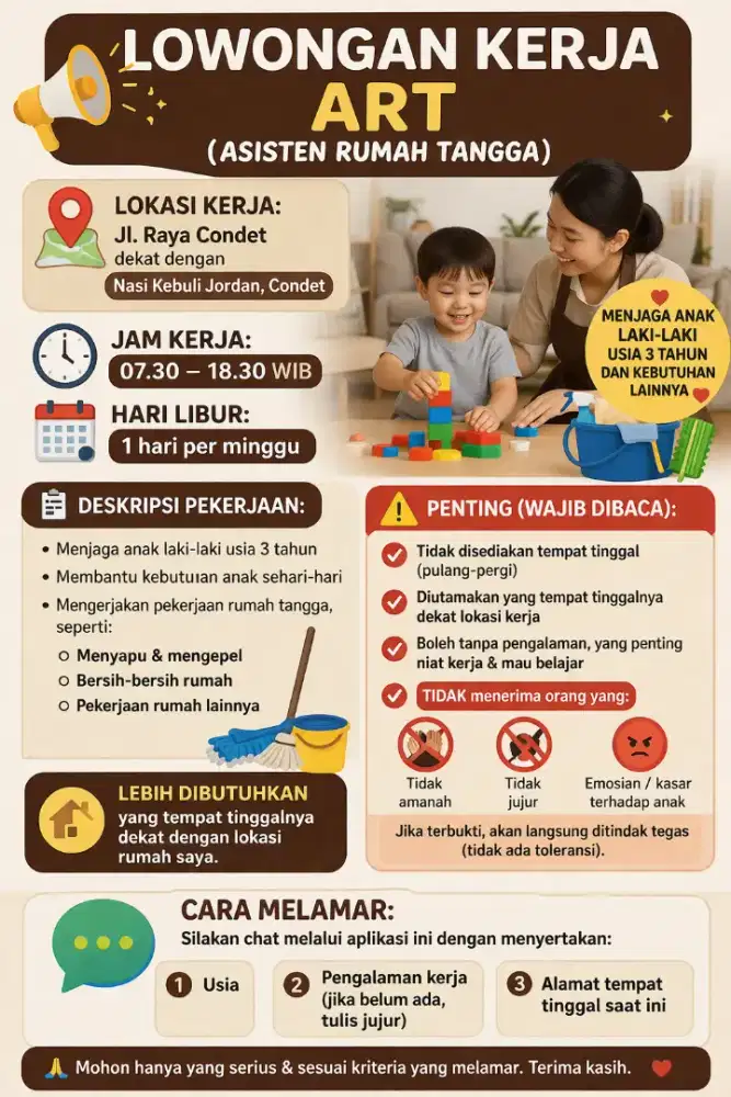 Di Cari ART dan momong Anak