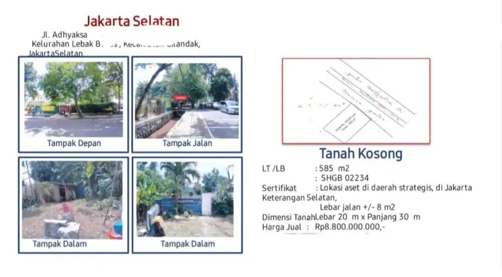Dijual Tanah Adhyaksa Lebak Bulus Cilandak
