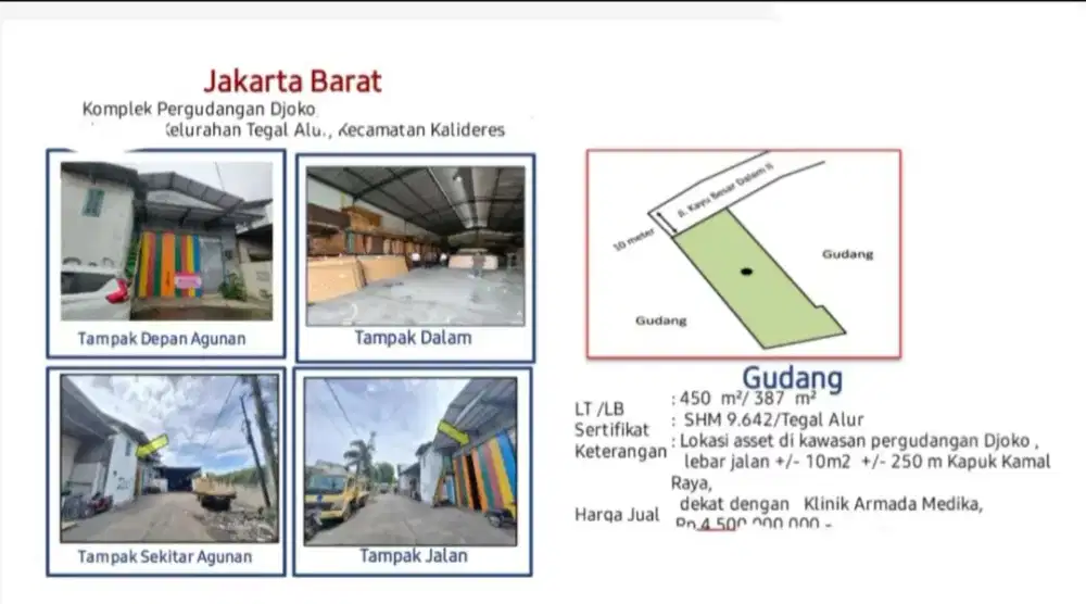 Dijual Gudang Djoko Tegal Alur Kalideres