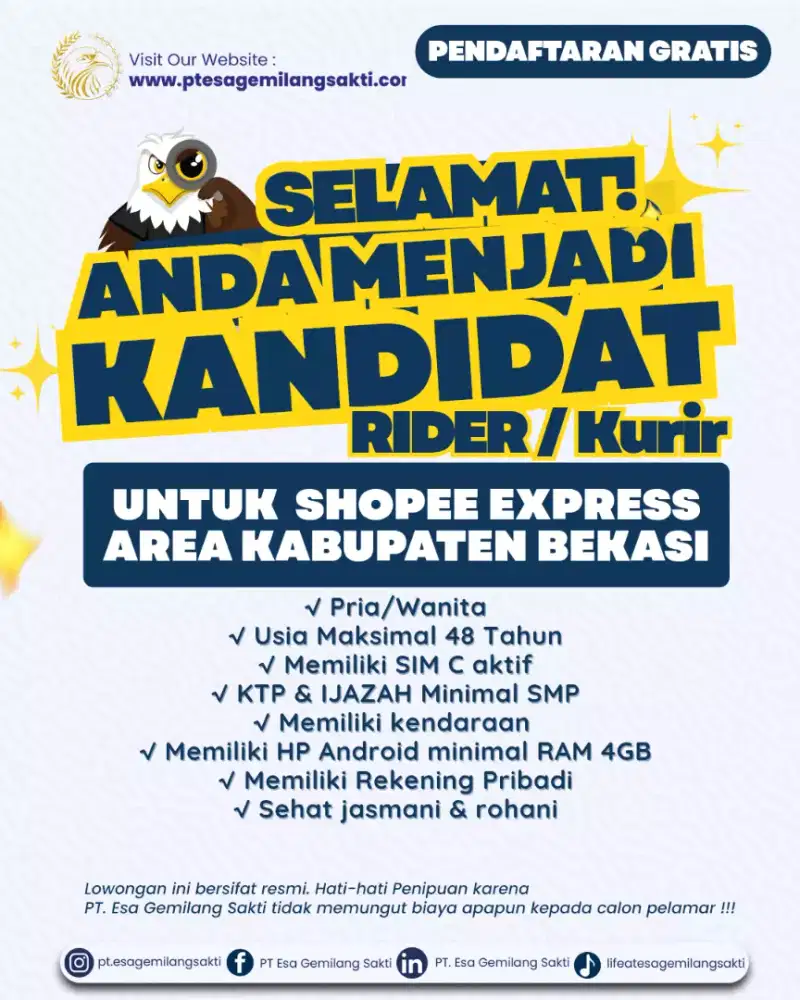 URGENT! Dibutuhkan Kurir Delivery SHOPEE XPRESS (SPX) Langsung Kerja!
