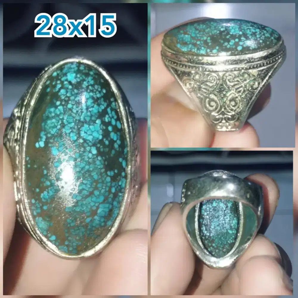 Batu Akik cincin Pirus Persia full daging turquoise jumbo