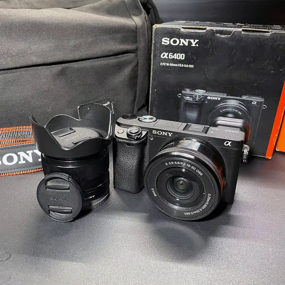 Kamera SONY a6400 Fullset Body Lensa Kit & Lensa Fix 35mm Malang Kota