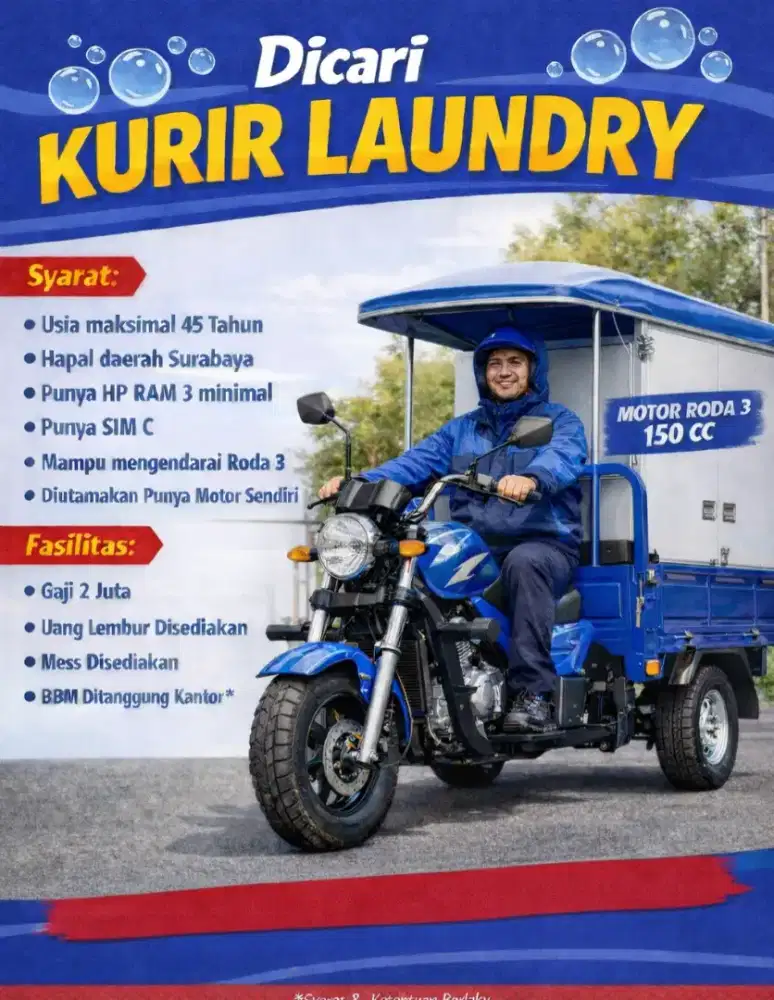 Dibutuhkan driver laundry khusus roda 3