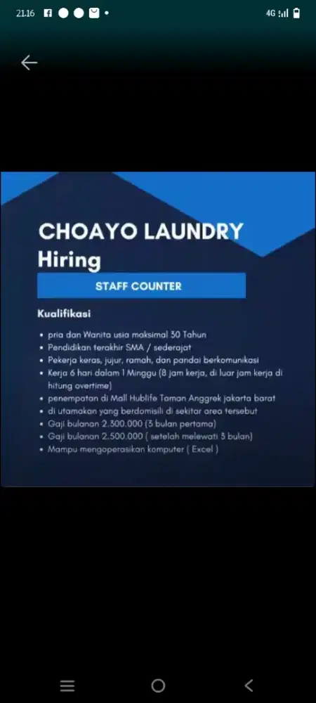 DI CARI STAFF COUTER LAUNDRY (JAGA COUNTER)