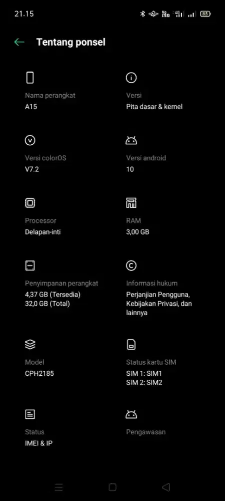 OPPO A15  3/32 kelengkapan unit aja