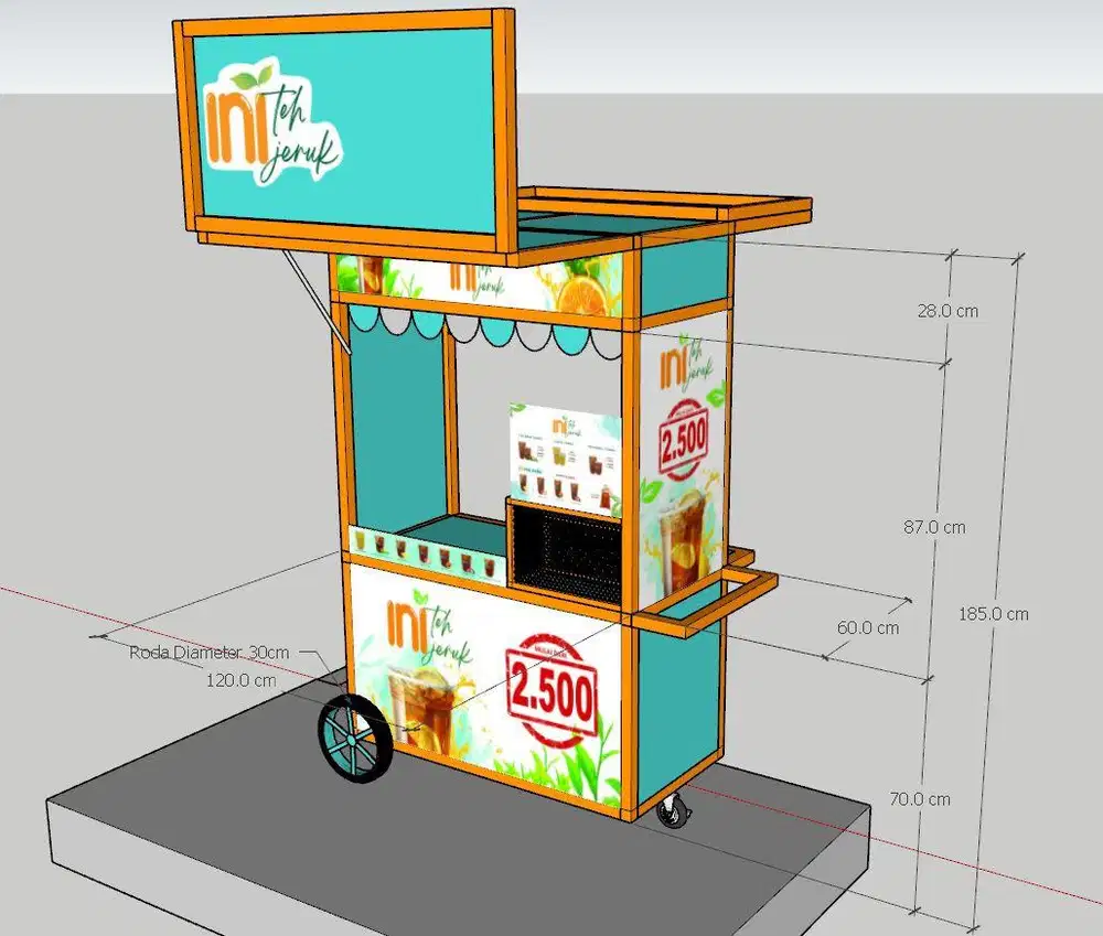 Gerobak besi full es teh indomie warmindo grobak