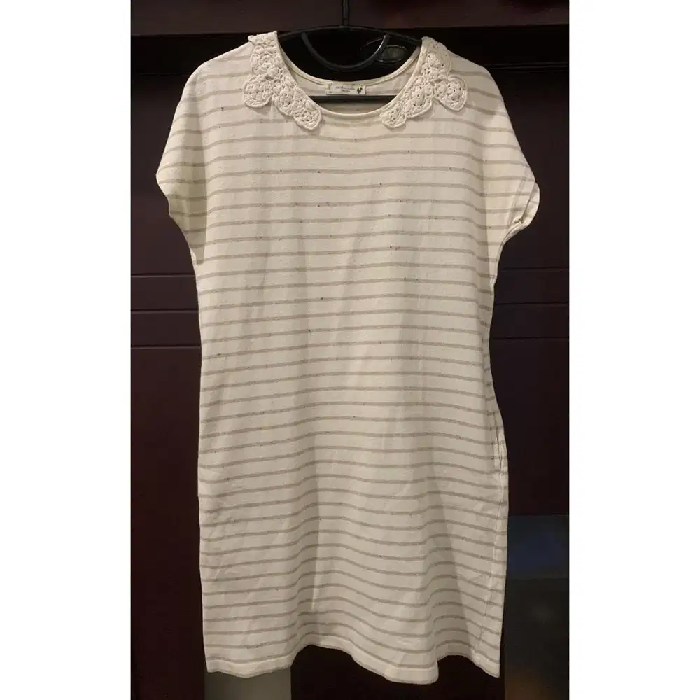 Mini Dress Knit Garis Krem Coksu - Earth Music & Ecology