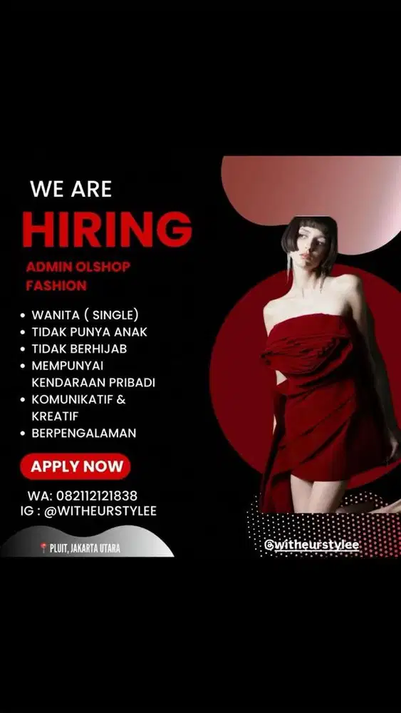 Lowongan kerja admin online shop pengalaman khusus wanita non hijab