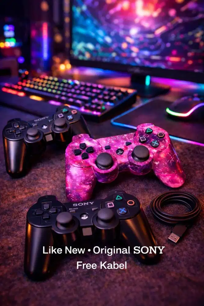 Jual stik PS3 original sony + stik custom premium pink