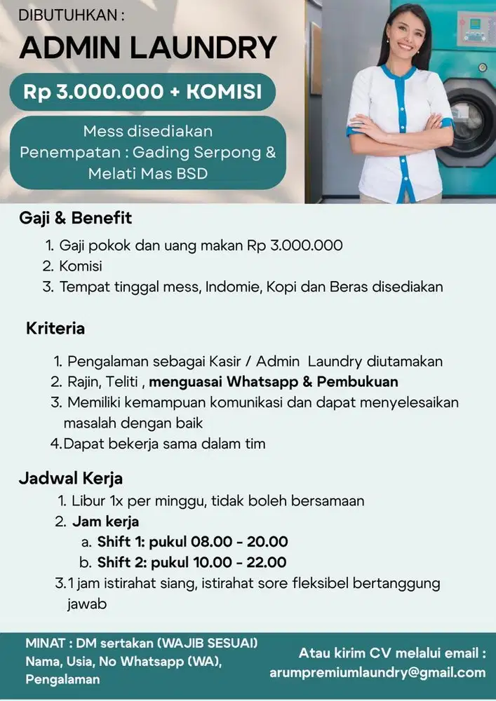 DIBUTUHKAN ADMIN LAUNDRY