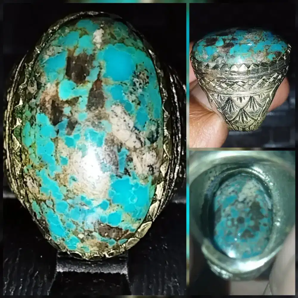 Batu Akik Pirus Persia Serat Emas Full Daging Mumbul Jumbo