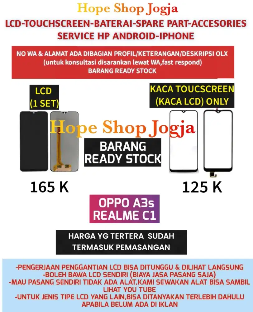 Service HP-Ganti Touchscreen-Baterai-LCD Realme C1-Oppo A3s