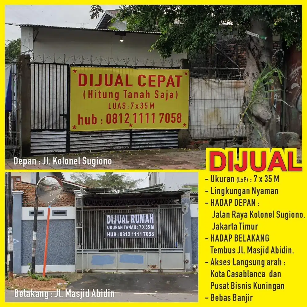 DIJUAL CEPAT RUMAH HITUNG TANAH JL. KOLONEL SUGIONO