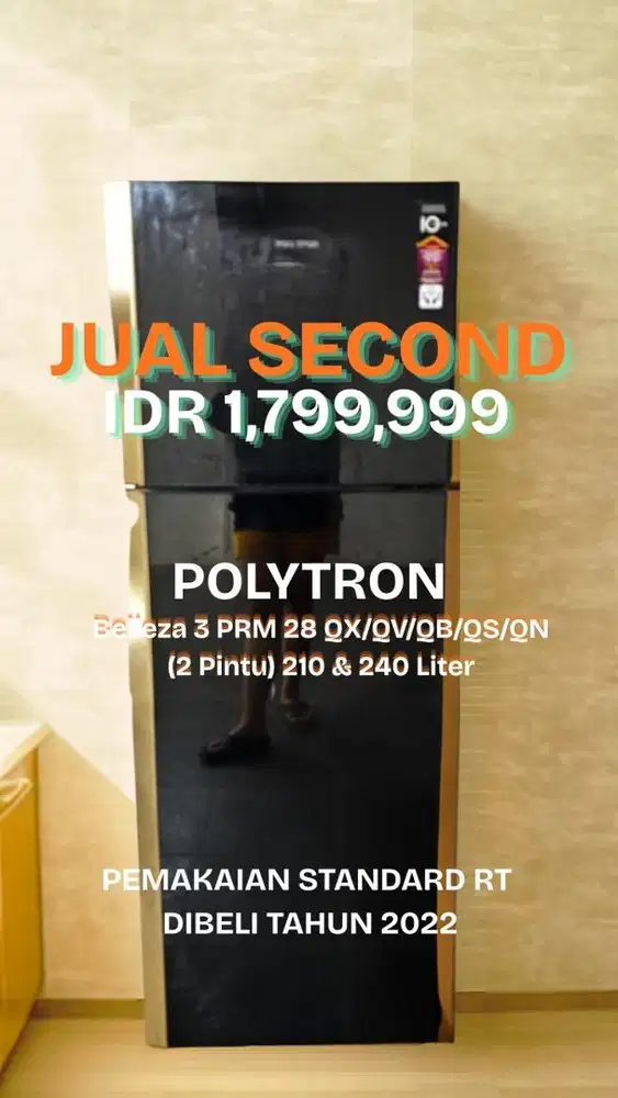 JUAL SECOND CEPAT - POLYTRON KULKAS BELLEZA 2 PINTU BLACK&GOLD