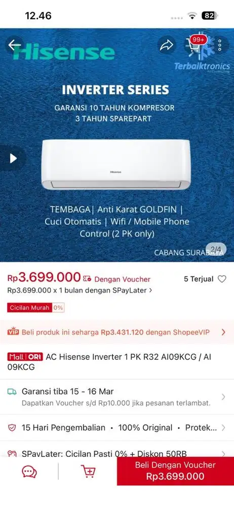 AC Hisense 1 PK Inverter lebih irit listrik
