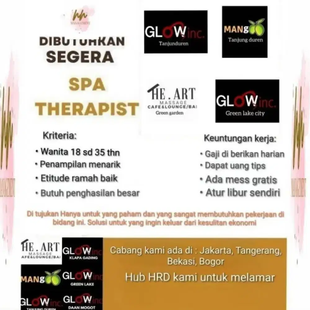 Lowongan Therapist WANITA WS spa