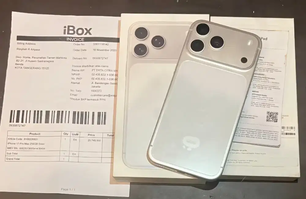 Iphone 17 Pro Max 256gb Silver Ibox Garansi On Nominus Mulus