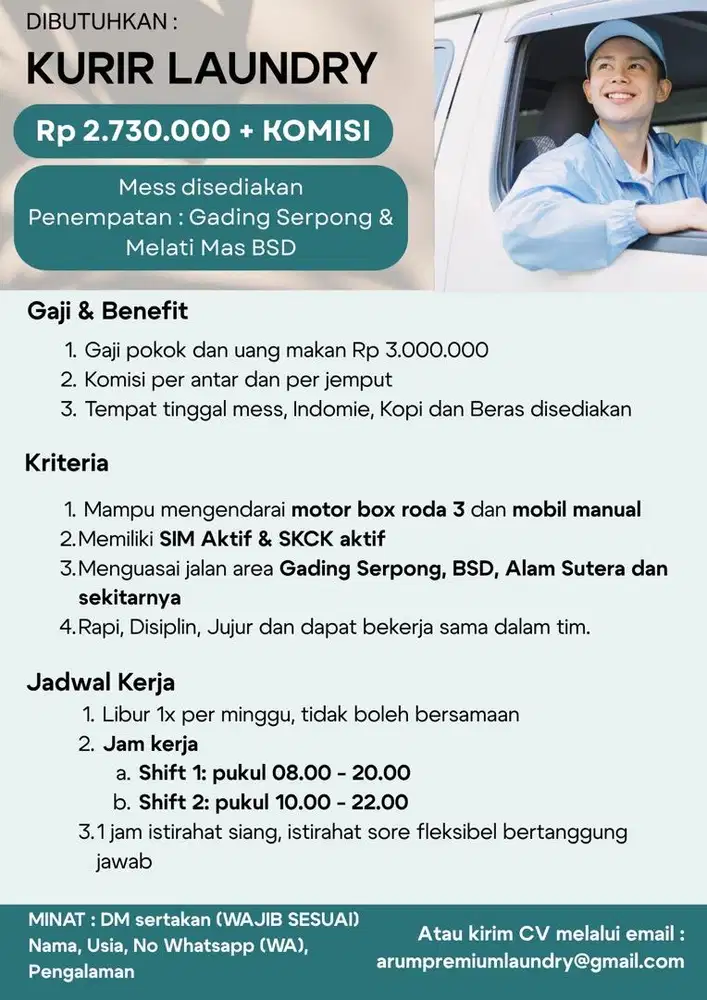 Dibutuhkan Kurir Laundry