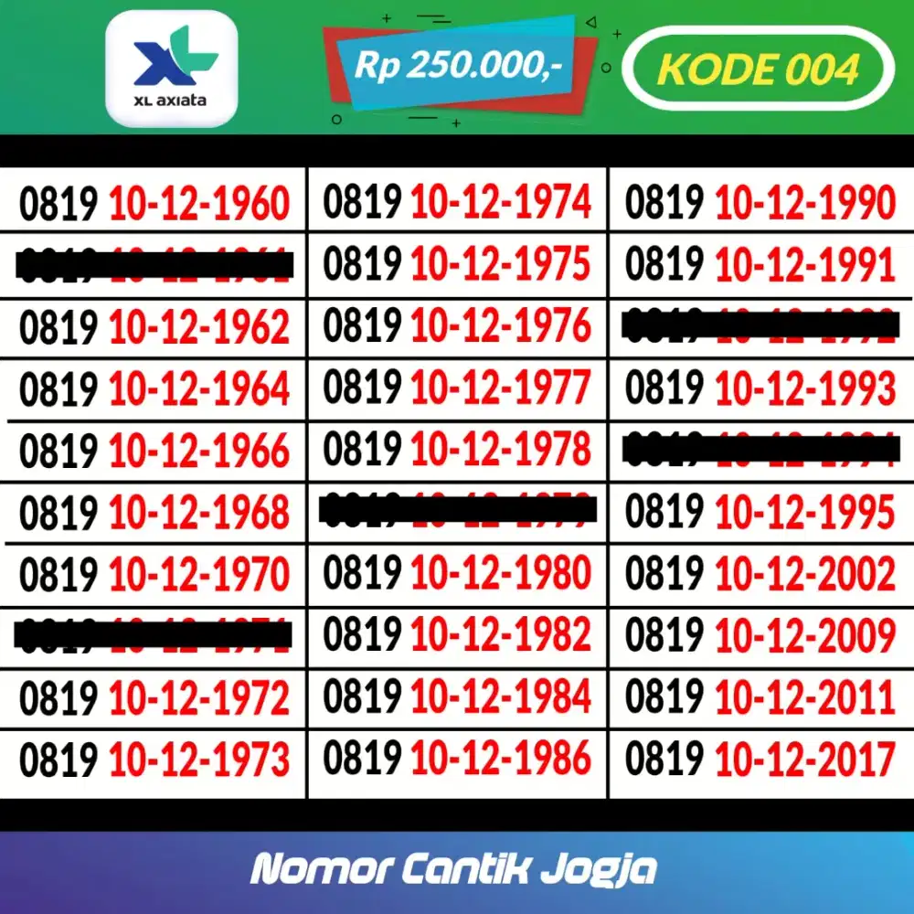 Nomor Cantik XL Seri Angka Tahun Lahir Kartu Perdana XL Axiata
