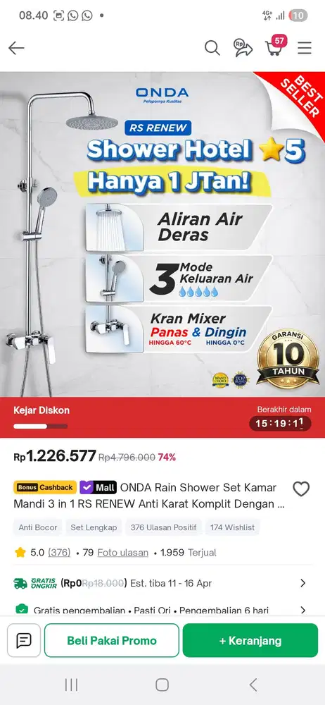 KRAN SHOWER ONDA RS RENEW KRAN PANAS/DINGIN. JUAL BARU DAN MURAH