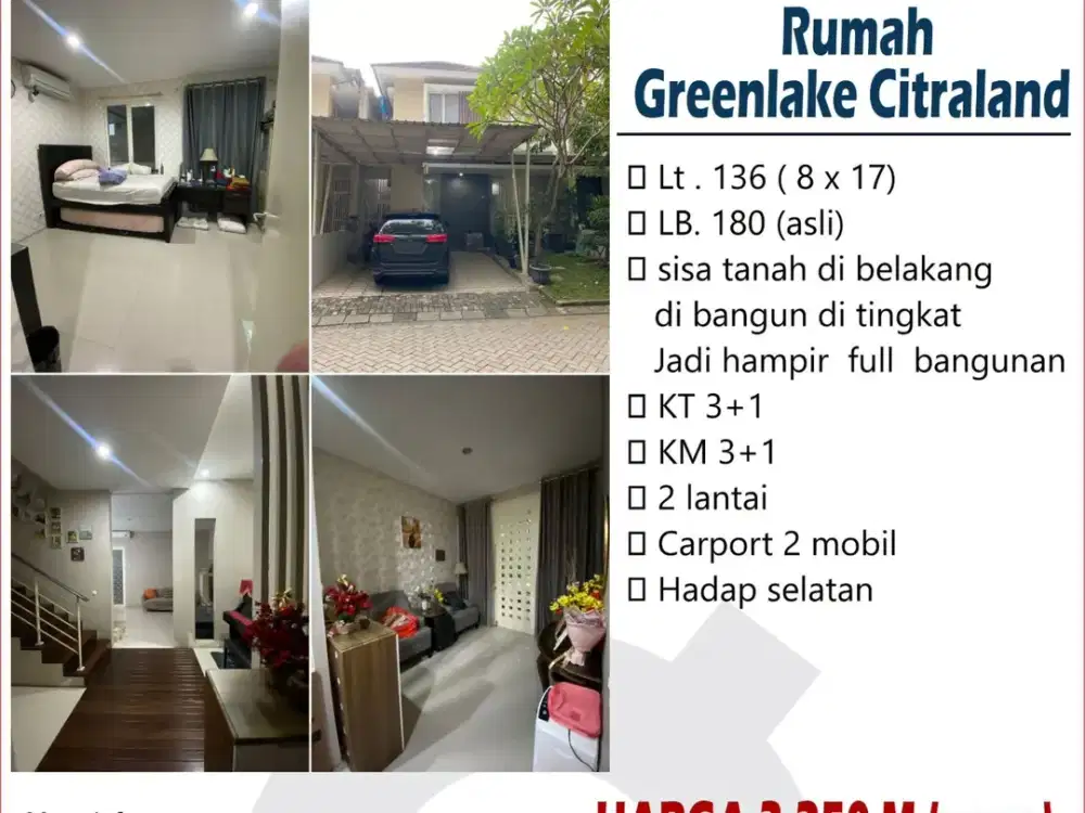 Rumah 2 Lantai Di Greenlake Citraland Surabaya