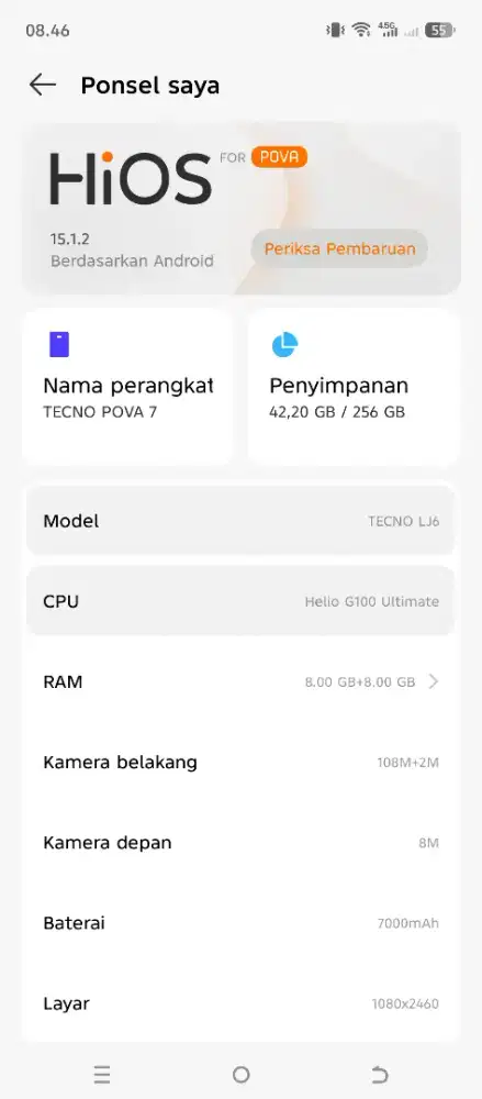 Jual tecno pova7 4G mulus 100% jual ajja fullsett lok rawabelong jakba