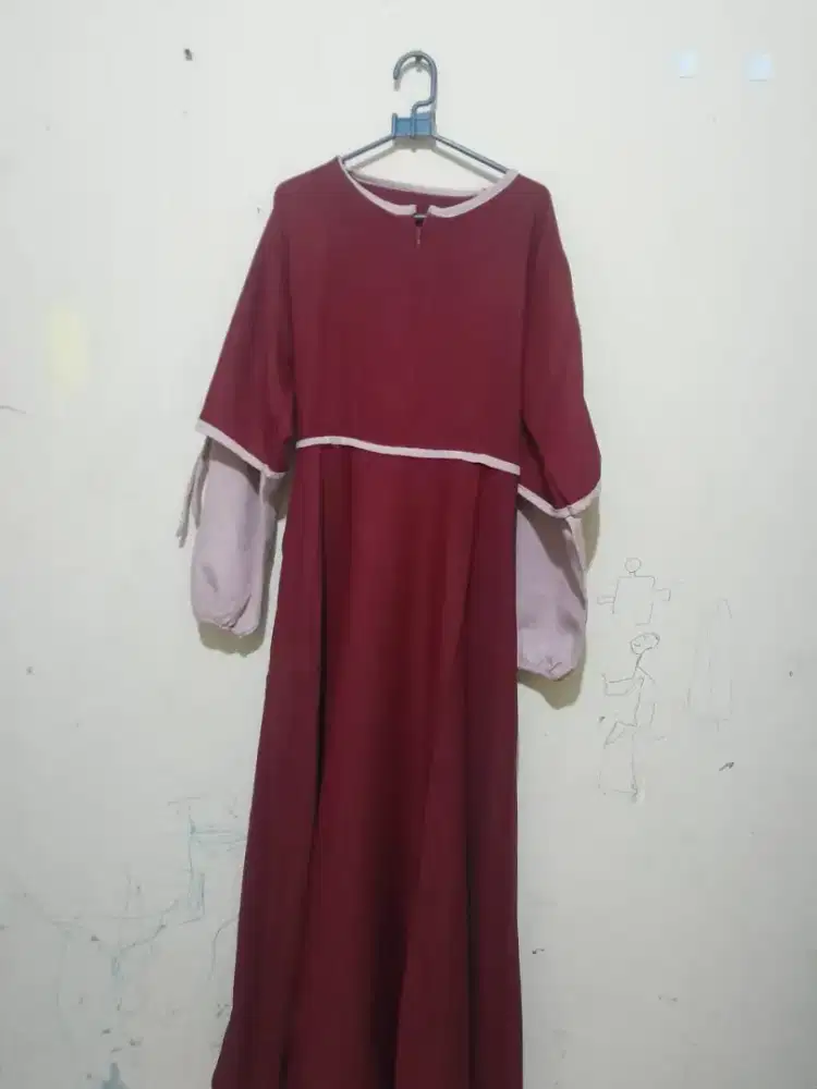 Gamis Kombinasi Maroon & Dusty Pink - Anggun & Feminin