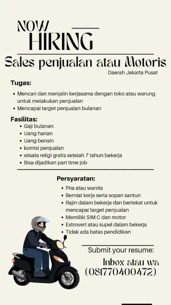 Cari sales motoris untuk produk snack