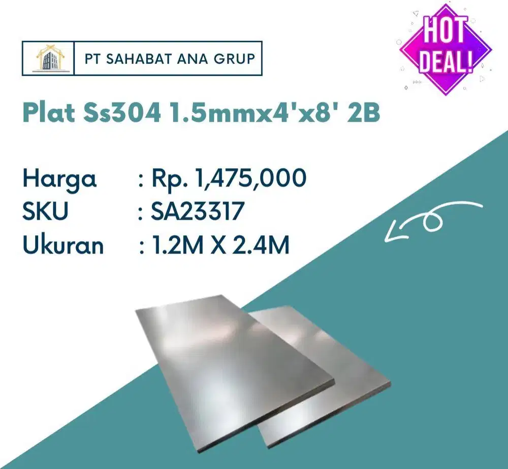 Plat Ss304 1.5mmx4'x8' 2B