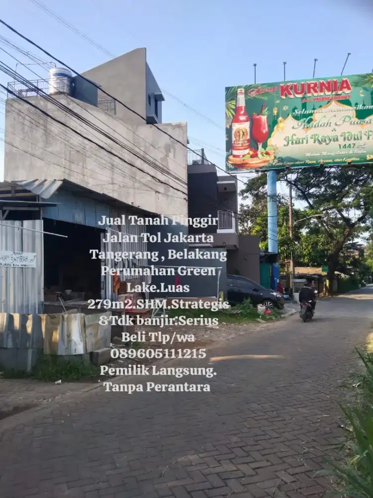 Jual tanah pnggr jalan tol Jakarta TGR,GreenLake.SHM 279M2.No banjr.TP