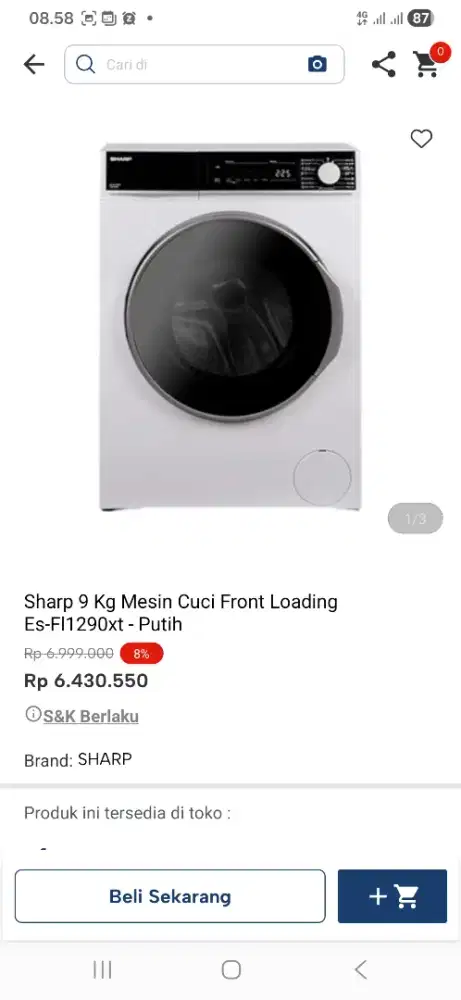 Sharp 9 kg mesin cuci front loading es-fl1290xt