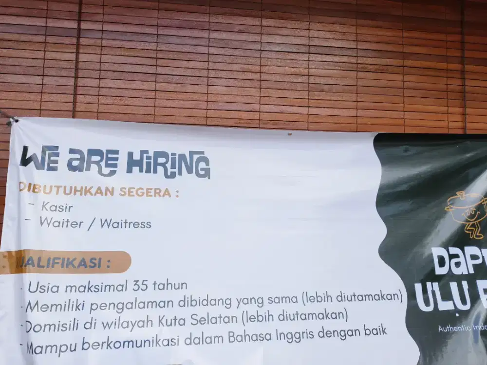 Lowongan pekerjaan dapur ulu rasa