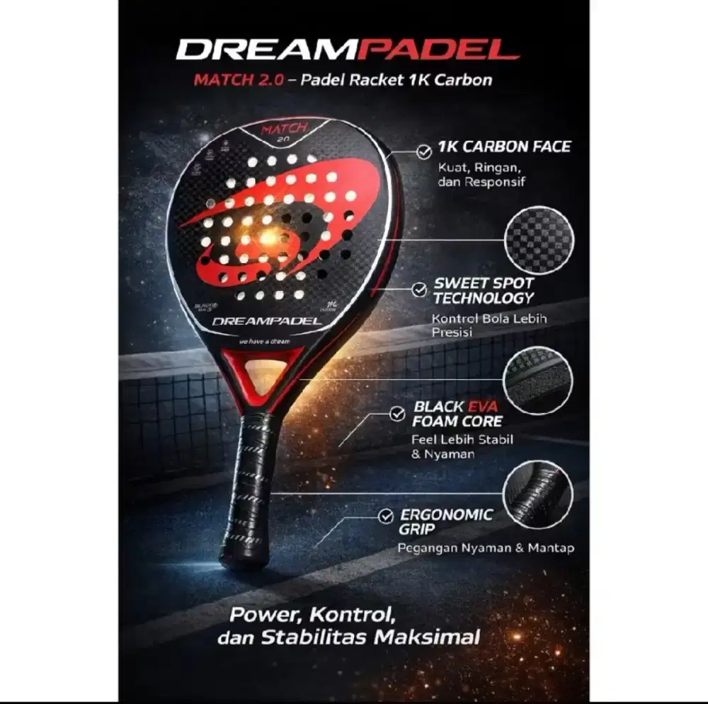 RAKET DREAM PADEL TIPE MATCH 2.0